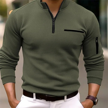 Men's Retro Striped Zipper Polo Shirt