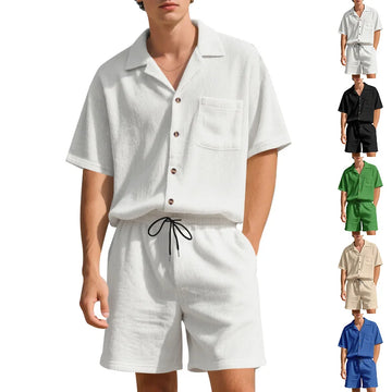 Textured Cotton-Blend Shirt and Shorts Set
