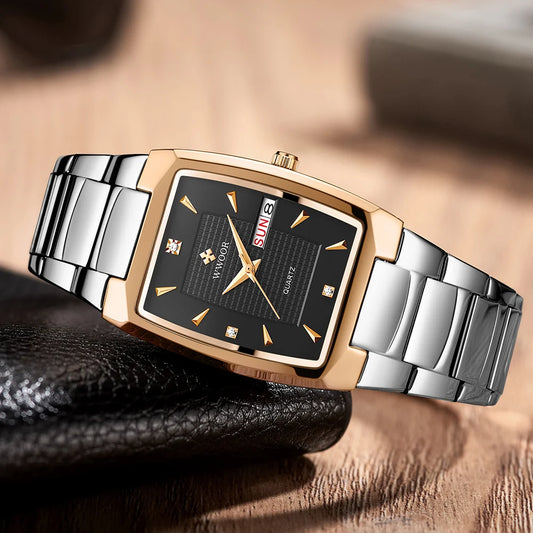 Men’s Business Square Watch – Gold Quartz