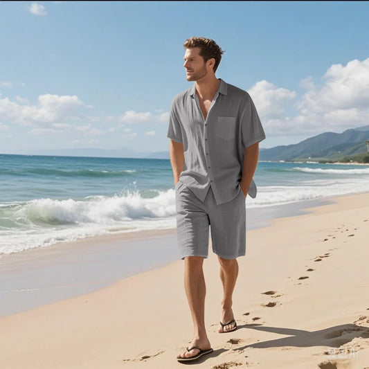 Men's Retro Cotton-Linen Beach Set
