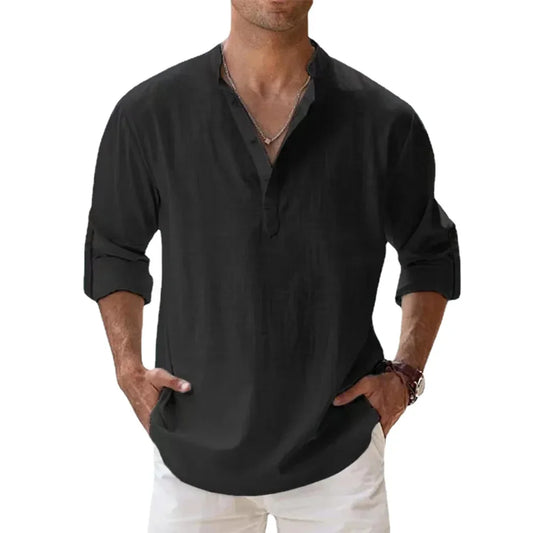 Hawaiian Henley Linen Shirt