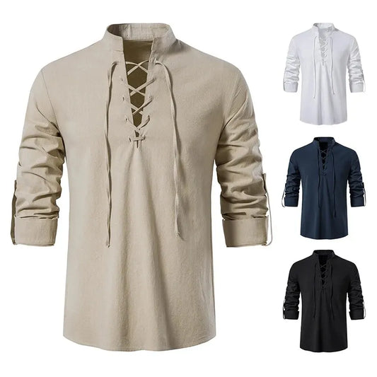 Men's Casual Cotton-Linen Long Sleeve Shirt