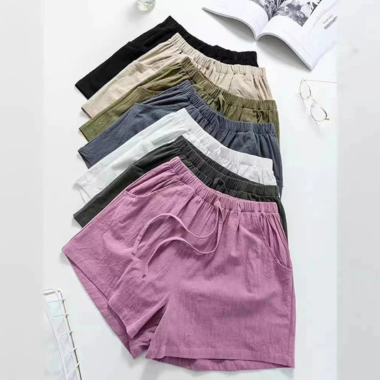 Relaxed High-Waist Cotton-Linen Shorts