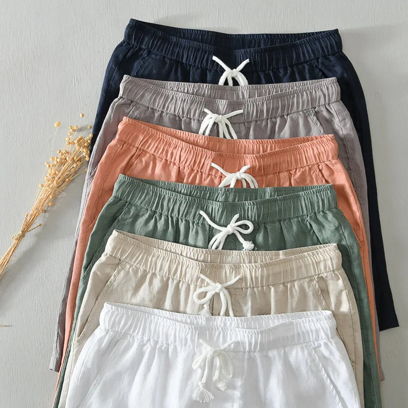 Pure Linen Folded-Hem Shorts