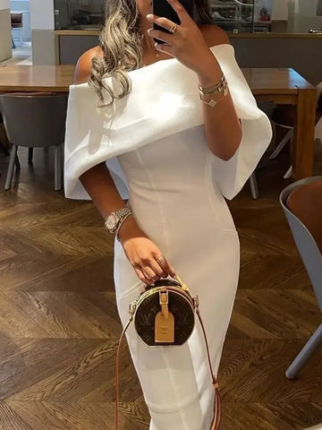 Elegant Off-Shoulder Cape Design Dress