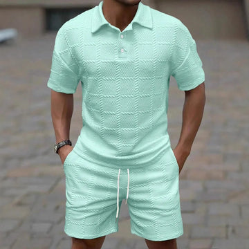 Textured Polo and Shorts Set