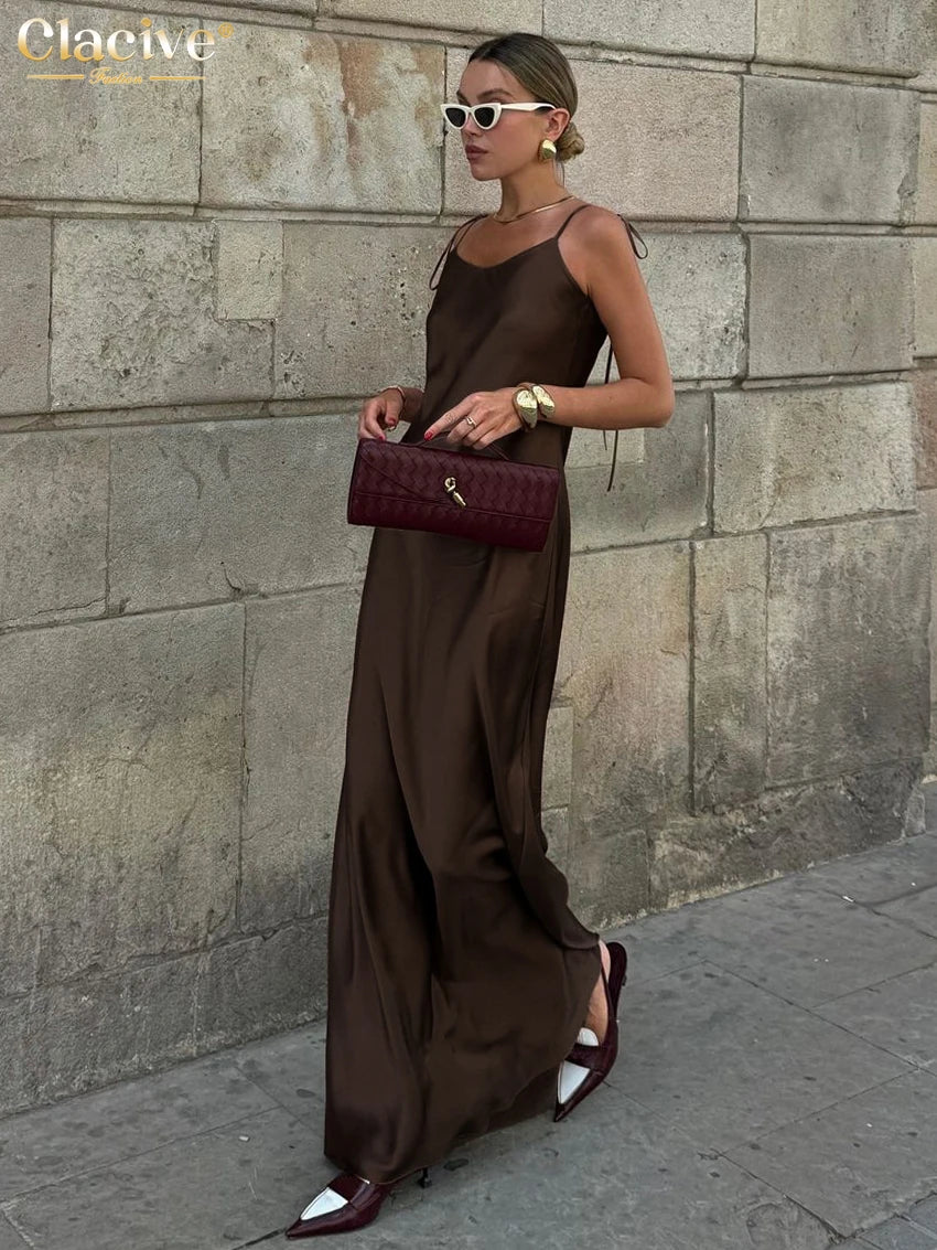 Fluid Satin Maxi Dress – Backless Chocolate