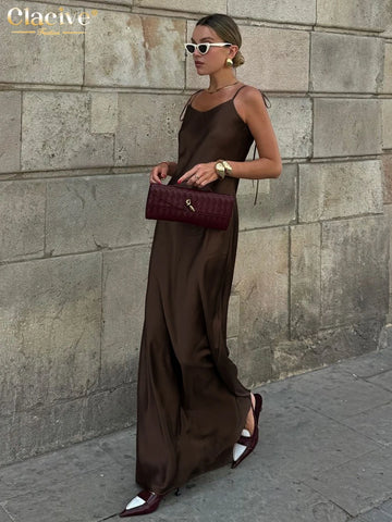 Fluid Satin Maxi Dress – Backless Chocolate