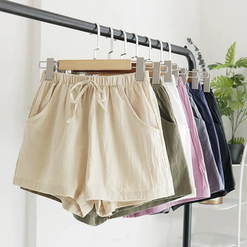 Relaxed High-Waist Cotton-Linen Shorts