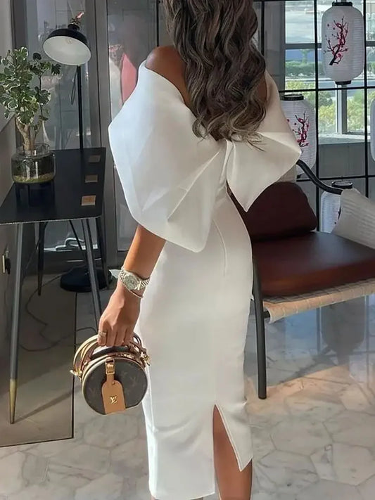 Elegant Off-Shoulder Cape Design Dress