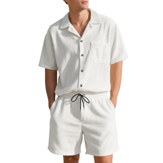 Textured Cotton-Blend Shirt and Shorts Set