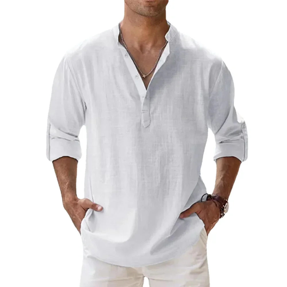 Hawaiian Henley Linen Shirt