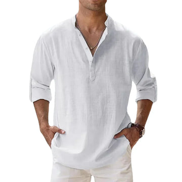 Hawaiian Henley Linen Shirt