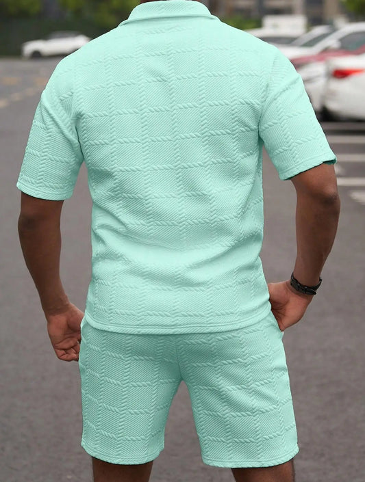 Textured Polo and Shorts Set