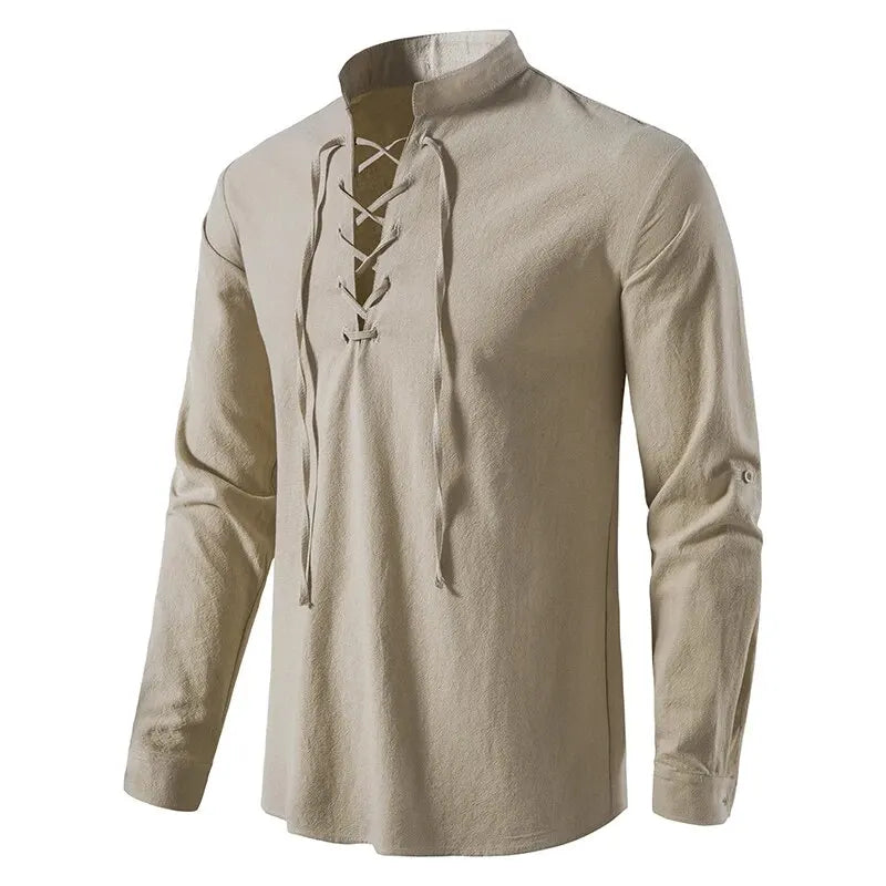 Men's Casual Cotton-Linen Long Sleeve Shirt