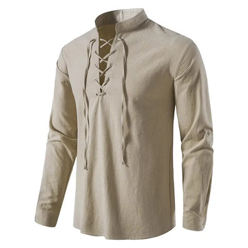 Men's Casual Cotton-Linen Long Sleeve Shirt